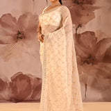 Ivory Blossom Floral Jaal Organza Saree