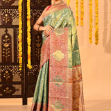 Mint Green Floral Jaal Kanjivaram Tissue Saree