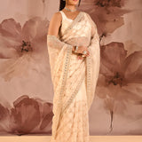 Ivory Blossom Floral Jaal Organza Saree