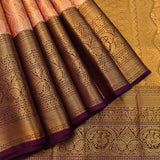 Peach & Dark Plum Contrast Kanjivaram Silk Saree