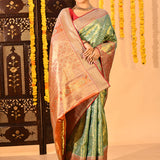 Mint Green Floral Jaal Kanjivaram Tissue Saree