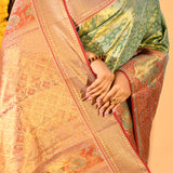 Mint Green Floral Jaal Kanjivaram Tissue Saree