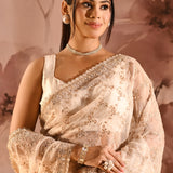 Ivory Blossom Floral Jaal Organza Saree