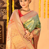 Mint Green Floral Jaal Kanjivaram Tissue Saree