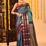 Teal Blue Butti Temple Border Kanjivaram Silk Saree