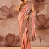 Blush Pink With Ornate Stone Embellished Scallop Border Designer Tissue Saree