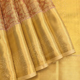 Elegant Gold Kanjivaram Silk Saree With Red Geometric Grid