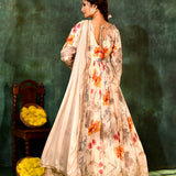 Multicolour Pastel Tissue Floral Printed Anarkali Set
