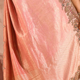 Blush Pink With Ornate Stone Embellished Scallop Border Designer Tissue Saree