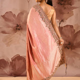 Blush Pink With Ornate Stone Embellished Scallop Border Designer Tissue Saree