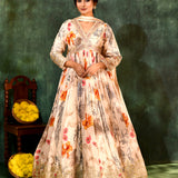 Multicolour Pastel Tissue Floral Printed Anarkali Set