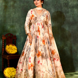 Multicolour Pastel Tissue Floral Printed Anarkali Set