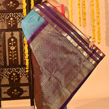 Teal Blue Butti Temple Border Kanjivaram Silk Saree