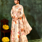 Multicolour Pastel Tissue Floral Printed Anarkali Set