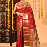 Ruby Royale Gold Zari Butta Kanjivaram Silk Saree