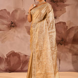 Champagne Gold Tissue Embrodiery Designer Saree