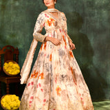 Multicolour Pastel Tissue Floral Printed Anarkali Set