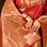Ruby Royale Gold Zari Butta Kanjivaram Silk Saree