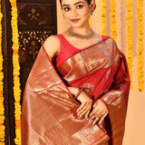 Ruby Royale Gold Zari Butta Kanjivaram Silk Saree