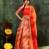 Bright Red Tissue Silk Lehenga Set