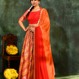 Bright Red Tissue Silk Lehenga Set