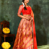 Bright Red Tissue Silk Lehenga Set