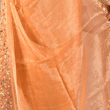 Peach With Scattered Floral Stone Embellishment Organza Saree