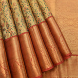 Cream Gold Meenakari Kanjivaram Silk Saree With Deep Red Border