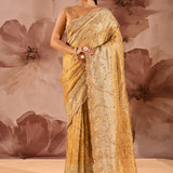 Antique Gold Shimmer With Sequin And Bead Scallop Border Designer Tissue Saree