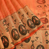 Orange & Gold Shikargah Kanjivaram Silk Saree With Bird Medallion Border