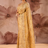 Antique Gold Shimmer With Sequin And Bead Scallop Border Designer Tissue Saree