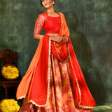 Bright Red Tissue Silk Lehenga Set