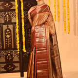 Antique Gold Tissue Butti Kanjivaram Silk Saree