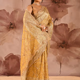 Antique Gold Shimmer With Sequin And Bead Scallop Border Designer Tissue Saree