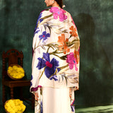 White Crepe Silk Floral Indo-Western Set
