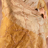 Antique Gold Shimmer With Sequin And Bead Scallop Border Designer Tissue Saree
