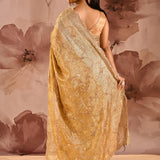 Antique Gold Shimmer With Sequin And Bead Scallop Border Designer Tissue Saree