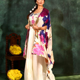White Crepe Silk Floral Indo-Western Set