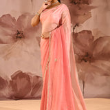 Petal Blush Embroidered Silk Blend Saree
