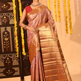 Rose Gold Floral Brocade Tissue Kanjivaram Silk Saree