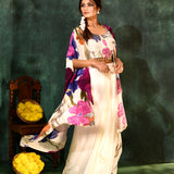 White Crepe Silk Floral Indo-Western Set