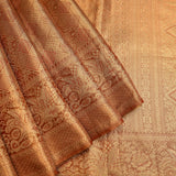 Copper Peach Self Woven Kanjivaram Silk Saree With Floral Pallu