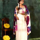 White Crepe Silk Floral Indo-Western Set