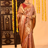 Rose Gold Floral Brocade Tissue Kanjivaram Silk Saree