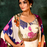 White Crepe Silk Floral Indo-Western Set