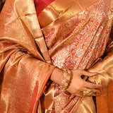 Rose Gold Floral Brocade Tissue Kanjivaram Silk Saree
