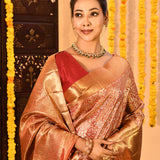 Rose Gold Floral Brocade Tissue Kanjivaram Silk Saree