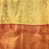 Olive Green & Red Kanjivaram Silk Saree With Heavy Gold Zari Border