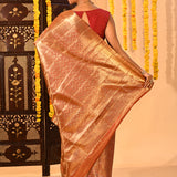 Rose Gold Floral Brocade Tissue Kanjivaram Silk Saree