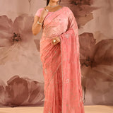 Blush Petal Floral Jaal Silk Blend Embrodiery Saree